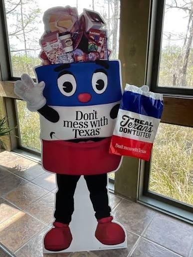 Custom-designed Texas Works Services barrel mascot character